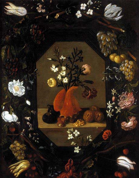 Juan de  Espinosa Still-Life with Flowers with a Garland of Fruit and Flowers